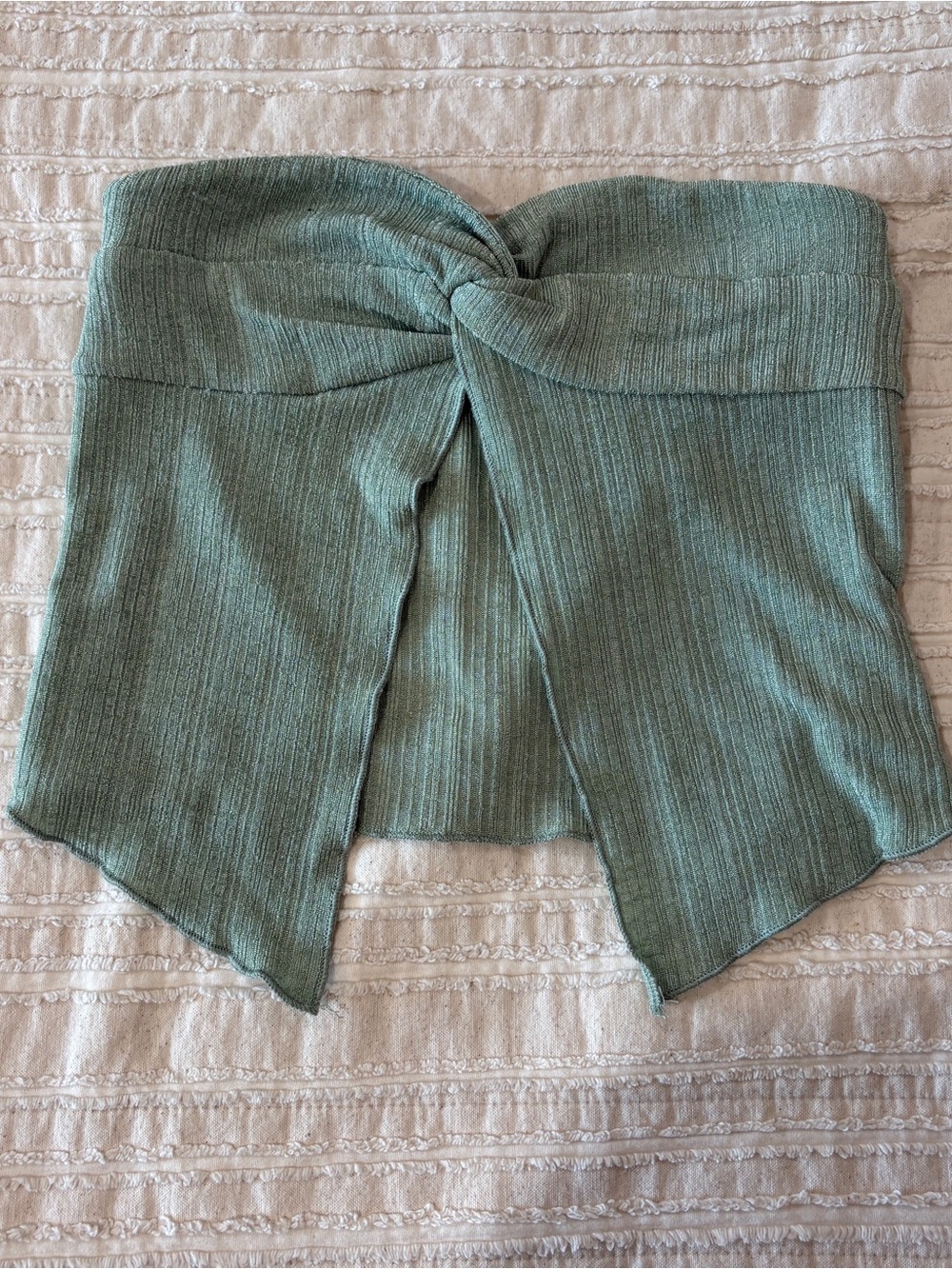 Princess Polly Green Ribbed Strapless Twist Front Tube Top